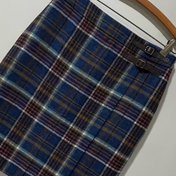 Boden Tweed Plaid Wool Kilt Style Pencil Skirt Retro Buckle School - Picture 2 of 5